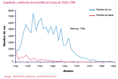 Coqueluche : nombre de cas, en France, de 1945 à 1986